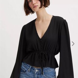 Levi's Black V-Neck Blouse with Button Detail